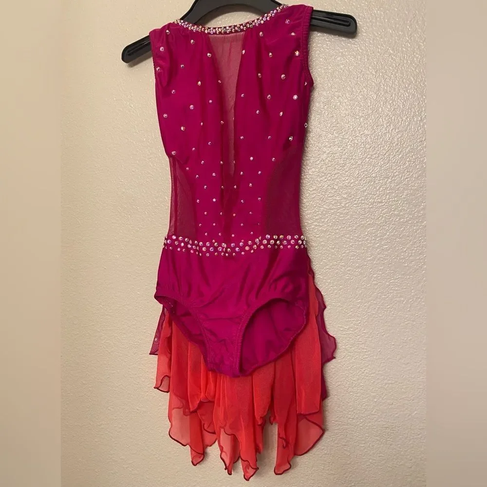 Pumpers dance costume competition, custom solo hot pink illusion lyrical LC